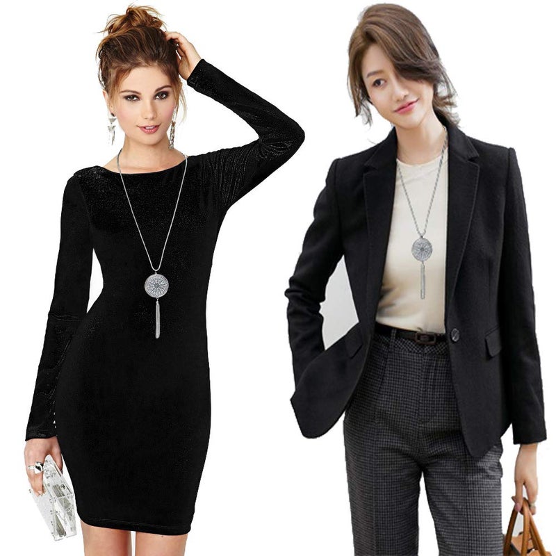 SEVENSTONE 3PCS Long Pendant Necklaces for Women Knot Disk Circle Tassel Statement Sweater Silver Necklace Set - Image 5